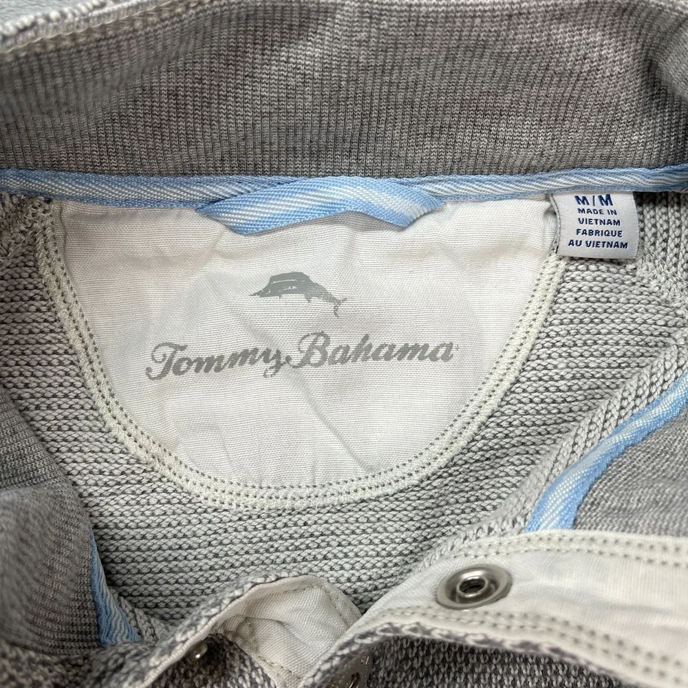 Tommy Bahama Sweatshirt Mens Medium Gray Long Sleeve Metal 1/4 Snap Pullover - Picture 5 of 7